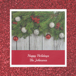 Serviette En Papier Festif Holiday Red Green Argent Luncheon Napkins