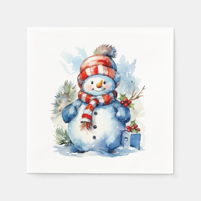 Serviette En Papier Festif Noël bonhomme de neige Fête (Devant)