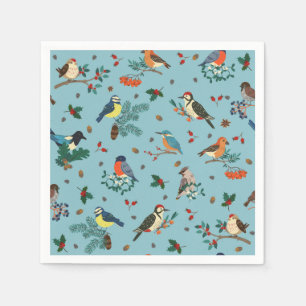 Serviette En Papier Festif Oiseaux d'hiver Motif de Noël