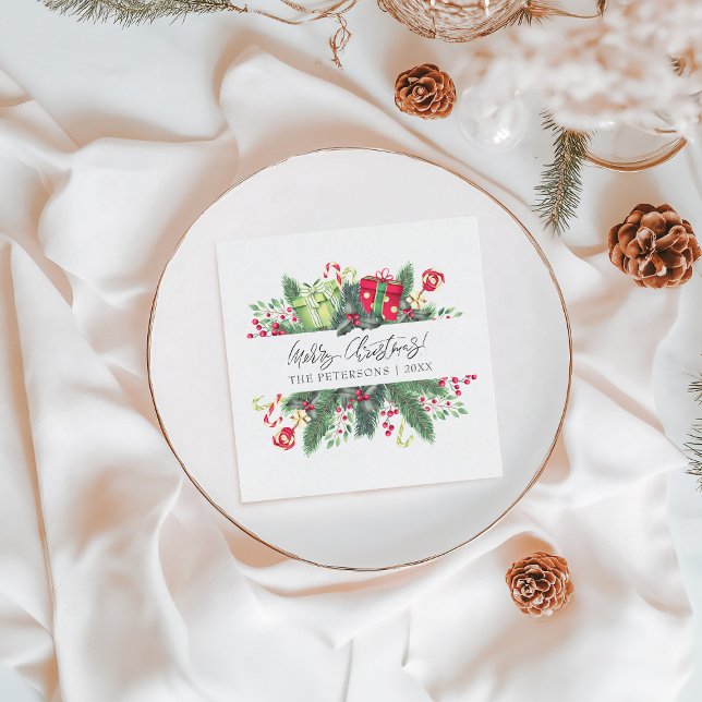 Serviette En Papier Festif personnalisé Joyeux Noël décoratif (Personalized Festive Merry Christmas Decorative Napkins)