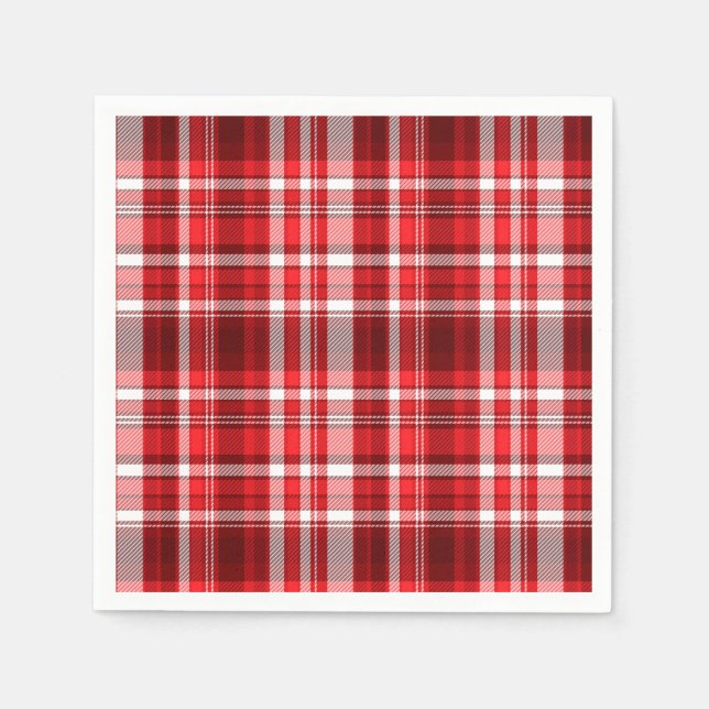 Serviette En Papier Festif rouge et blanc plaid (Devant)