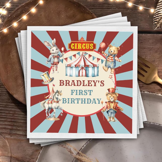 Serviette En Papier Festival du Carnaval d'Animaux de Cirque Retro (Créateur téléchargé)