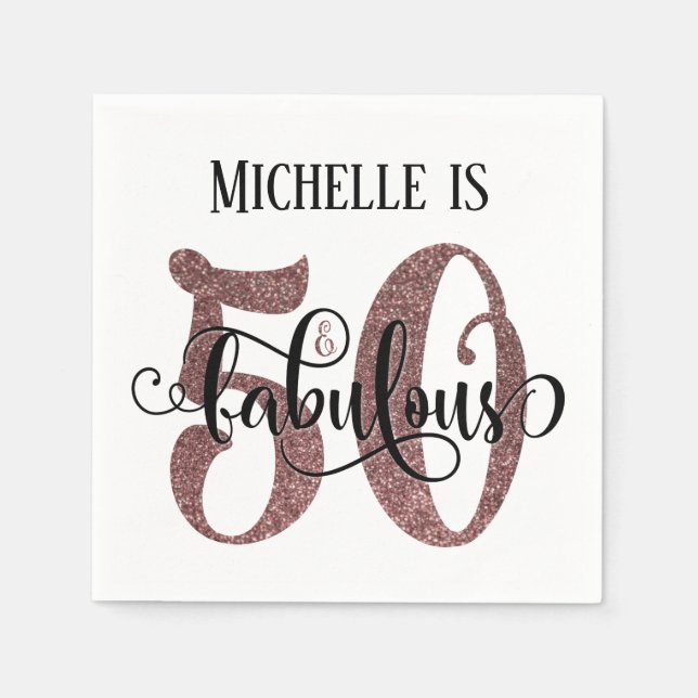 Serviette En Papier Festive 50 & Fabuleux Rose Gold Parties scintillan (Devant)