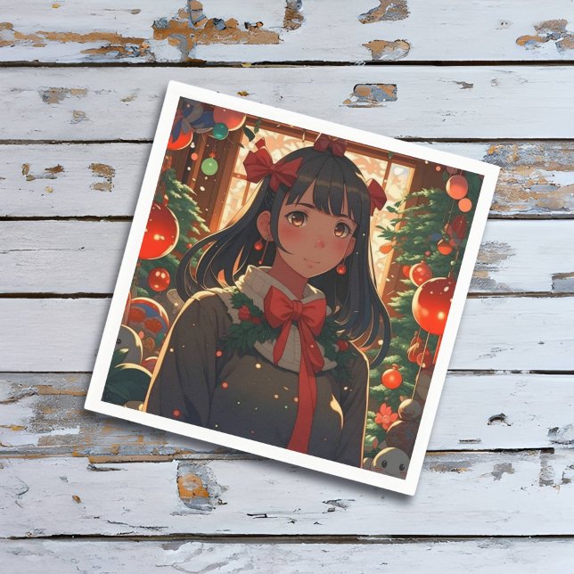 Serviette En Papier Festive Anime Girl sur la nuit de Noël (Créateur téléchargé)