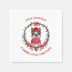 Serviette En Papier Festive Boston Terrier Joyeux Noël