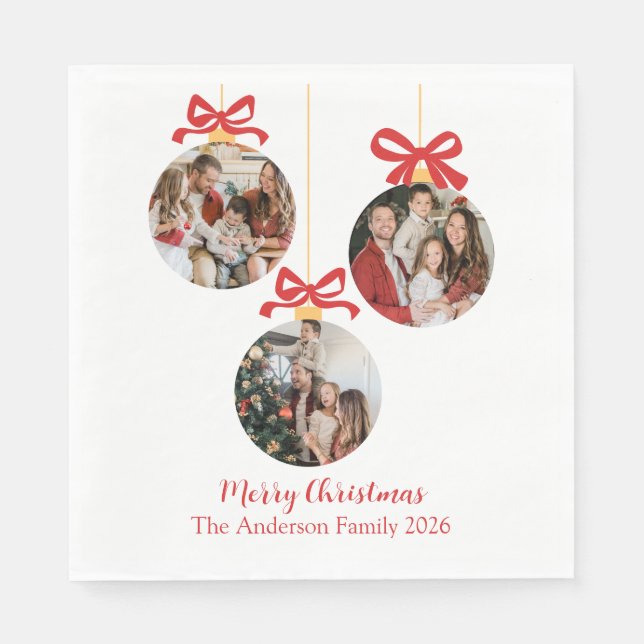 Serviette En Papier Festive Casual Merry Christmas Ornament Photo Red  (Devant)