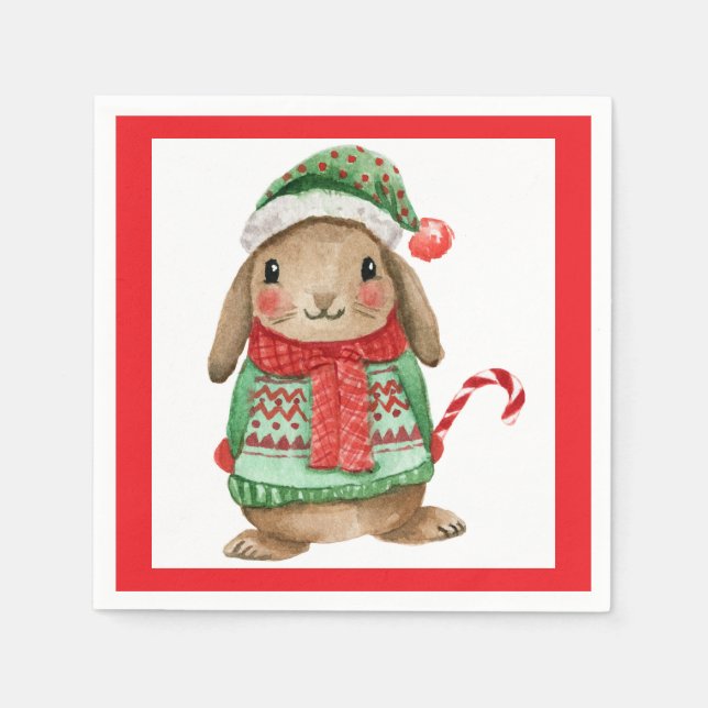 Serviette En Papier Festive christmas bunny with candy cane (Devant)