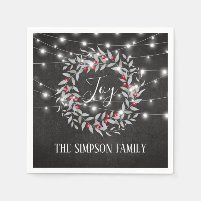 Serviette En Papier Festive de la joie rustiqueCouronne de Noël (Devant)