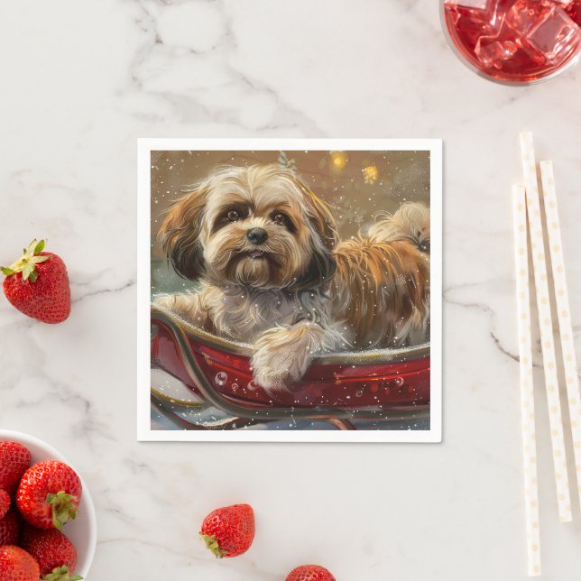 Serviette En Papier Festive de Noël de chien Lhasa Apso (En situation)