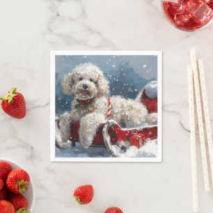 Serviette En Papier Festive de Noël du chien de caniche