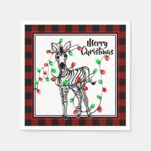Serviette En Papier Festive Festive Zebra rouge noir lumières plaid