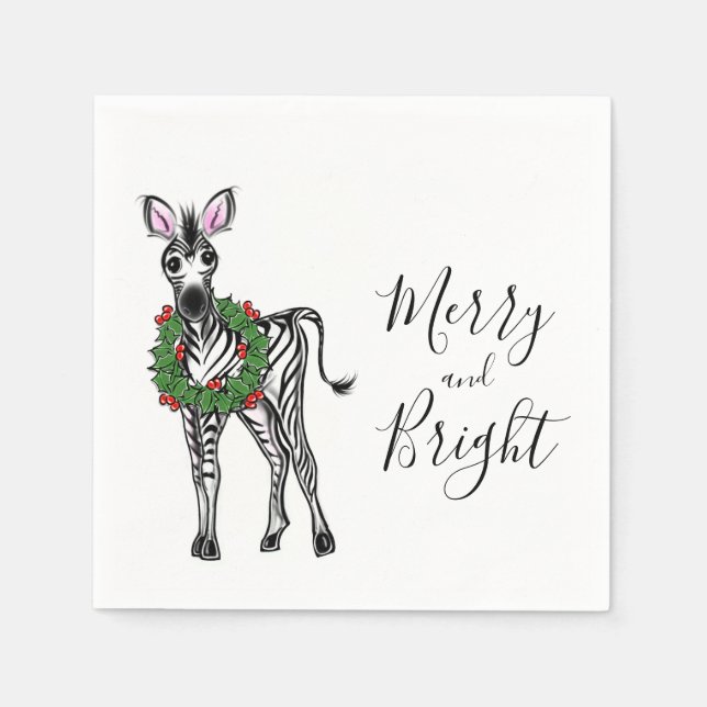Serviette En Papier Festive Fête Zebra illustration, Holly wreath (Devant)