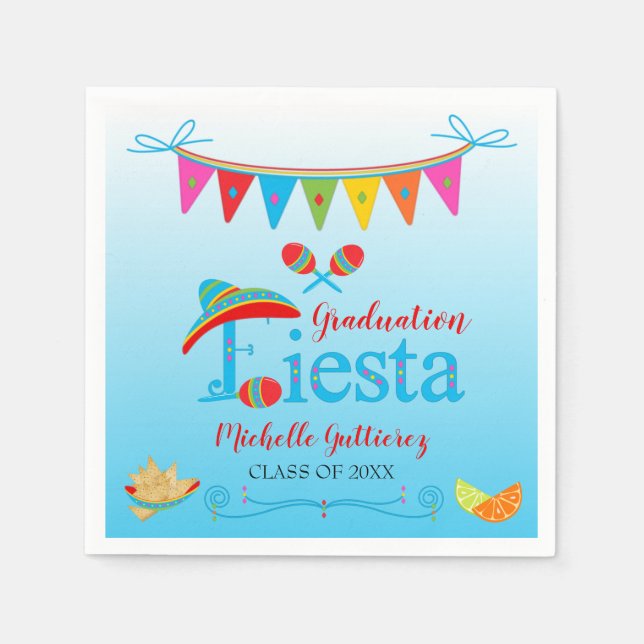 Serviette En Papier Festive Fiesta Personnalisé Blue Ombre (Devant)