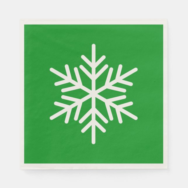 Serviette En Papier Festive Fun White Alpine Snowflake On Kelly Green (Devant)