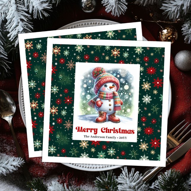 Serviette En Papier Festive funny snowman with snowflakes kids napkins (Festive funny snowman with snowflakes kids napkins)