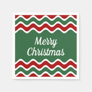 Serviette En Papier Festive Green Red Stripes Joyeux Noël