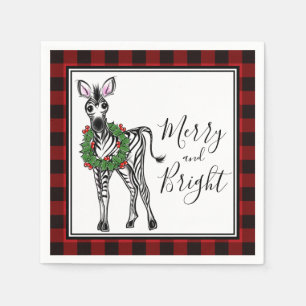 Serviette En Papier Festive Holiday Zebra Holly wreath buffalo plaid