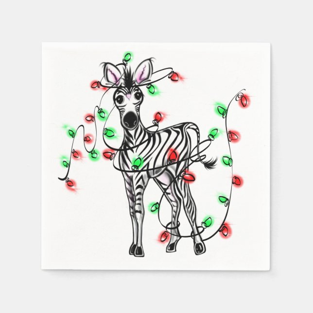Serviette En Papier Festive Holiday Zebra, lumières scintillantes (Devant)