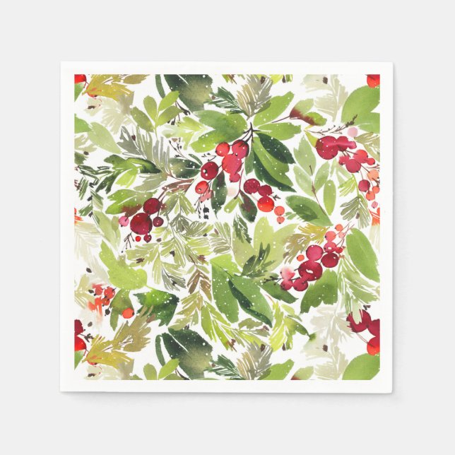 Serviette En Papier Festive Holly Berry Fête de Noël (Devant)