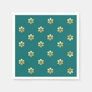 Serviette En Papier Festive Moderne Turquoise & Gold Daisy Noël