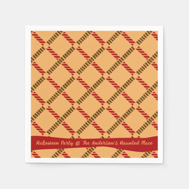 Serviette En Papier Festive Ochre Retro Rope Check Halloween Party (Devant)