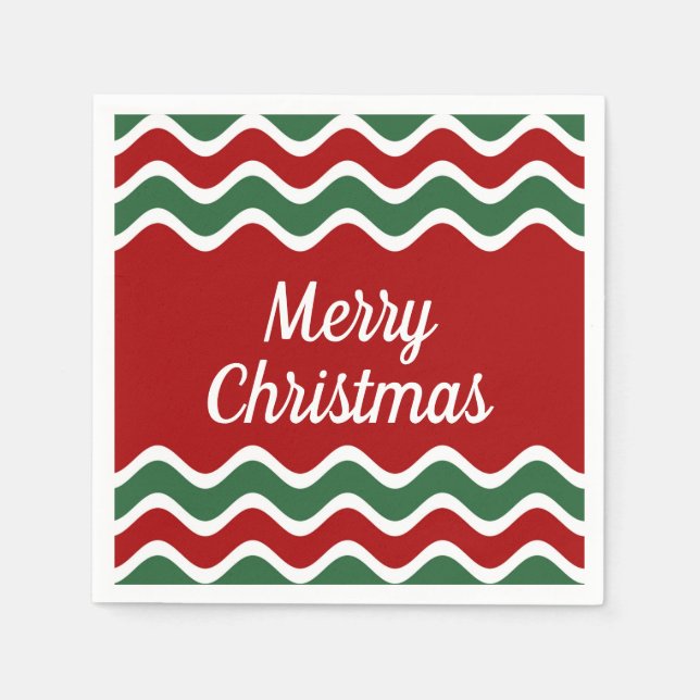 Serviette En Papier Festive Rouge Vert Grandes Joyeux Noël (Devant)