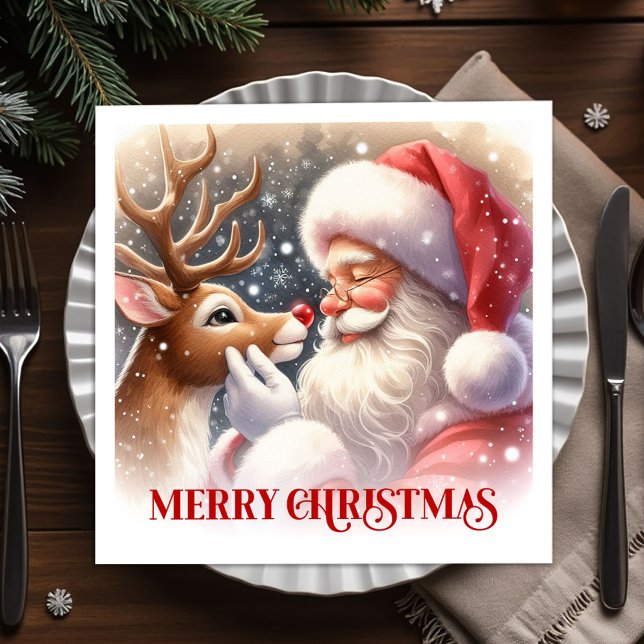 Serviette En Papier Festive Santa Claus Rudolph Christmas Party Dinner (Festive Santa Rudolph Christmas Party Napkins)