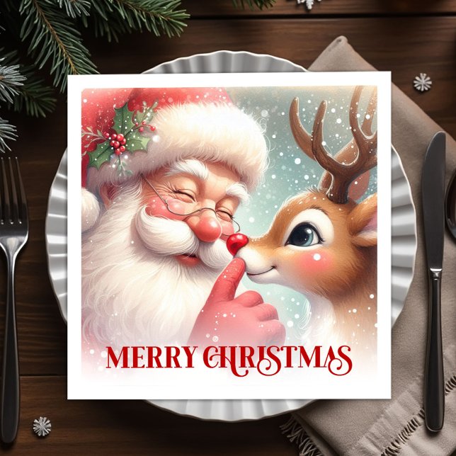 Serviette En Papier Festive Santa Rudolph Christmas Napkins Holiday (Festive Santa Rudolph Christmas Napkins for Holiday Party)