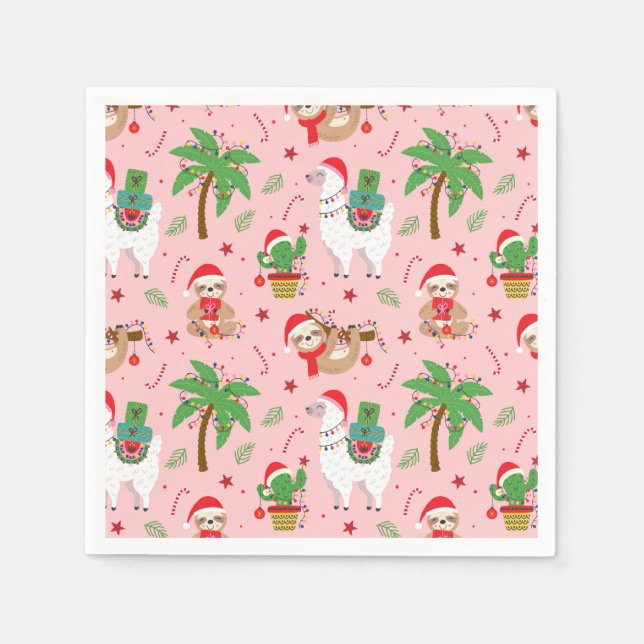 Serviette En Papier Festive Sloths and Llamas Motif de vacances (Devant)