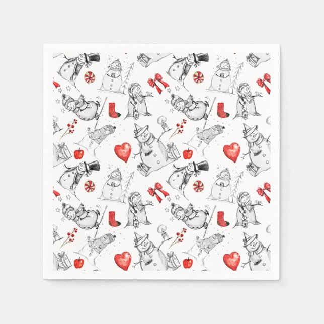 Serviette En Papier Festive snowman and holiday icons pattern (Devant)
