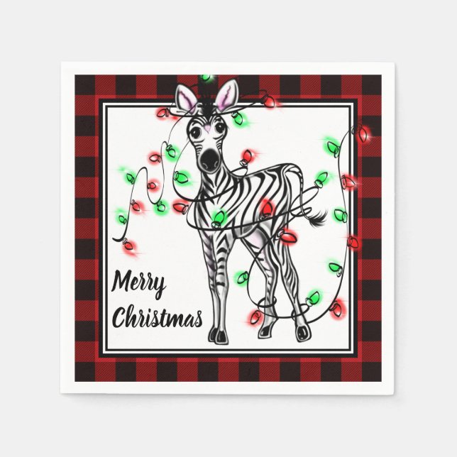 Serviette En Papier Festive vacances Zebra, Twinkle lumières, plaid (Devant)