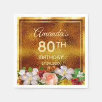 Fête 80e anniversaire or blanc fleurs roses