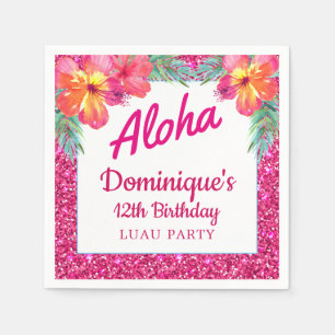 Serviette En Papier Fête Aloha Luau Paillettes Papier Tropical Hibiscu