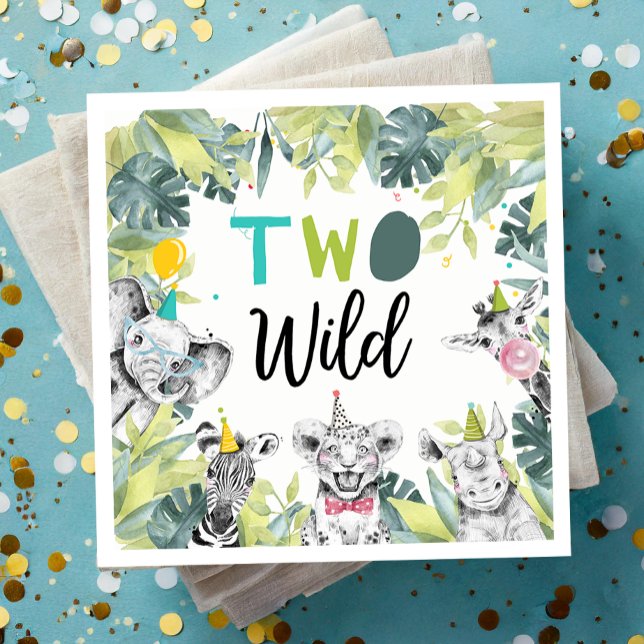 Serviette En Papier Fête Animaux Safari Deux garçons sauvages Annivers (Créateur téléchargé)