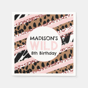 Serviette En Papier Fête Animaux Wild Safari Rose fille Anniversaire
