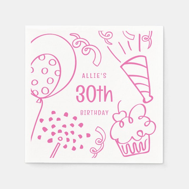 Serviette En Papier Fête Anniversaire Dessinée À La Main N'Importe Que (Devant)