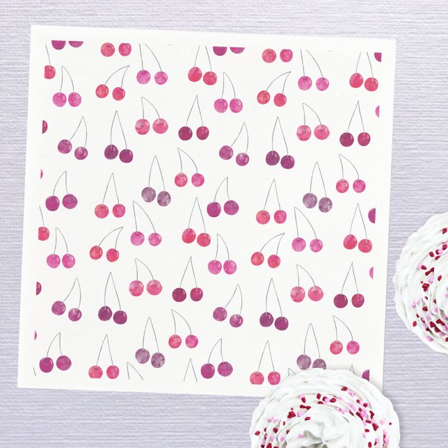 Serviette En Papier Fête aquarelle cerise  (Pretty watercolor cherry pattern party paper napkin)