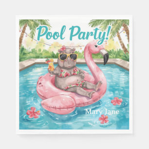 Serviette En Papier Fête au bord de la piscine avec un hippopotame tro