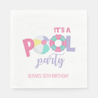 Serviette En Papier Fête au bord de la piscine Rose et Violet Annivers