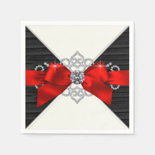 Serviette En Papier Fête au nœud papillon diamant rouge et noir