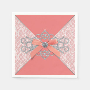 Serviette En Papier Fête au thème de dentelle diamantée corail