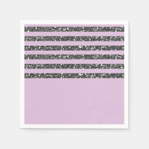 Serviette En Papier Fête aux rayures de paillettes argent et lavande l