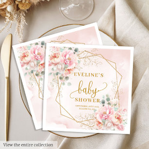 Serviette En Papier Fête baby shower aux pivoines rose vif