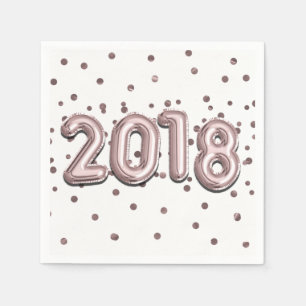 Serviette En Papier Fête Ballons Rose Gold 2018 & Confettis Feuille en