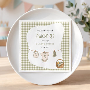 Serviette En Papier Fête bébé BBQ Sage Gingham Rustique Personnalisé