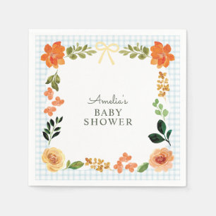 Serviette En Papier Fête bébé ciel floral à carreaux bleus 001