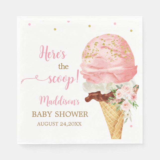 Serviette En Papier Fête bébé glace rose  (Devant)