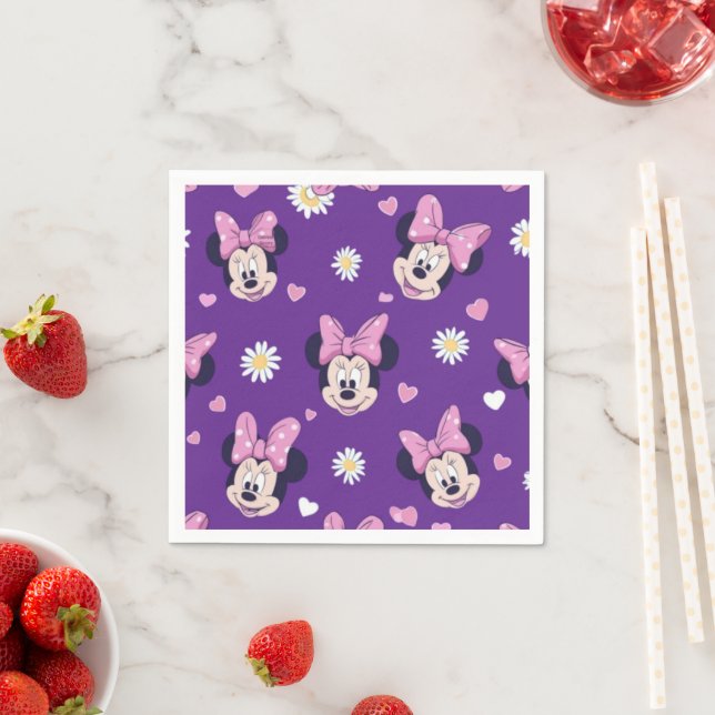 Serviette En Papier Fête bébé Mickey Mouse pois violets (En situation)