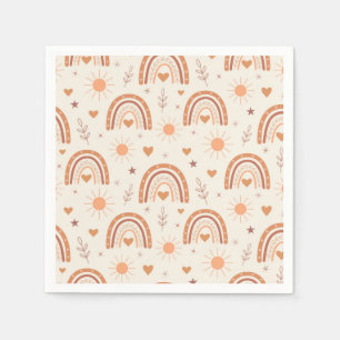 Serviette En Papier Fête bébé motif arc-en-ciel boho terre cuite