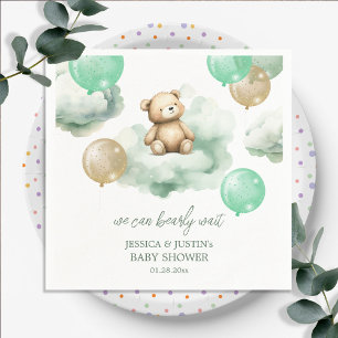 Serviette En Papier Fête bébé ours en peluche ballons verts et neutres